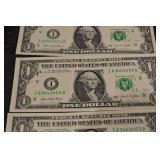 US One Dollar Notes - 10 Consecutive Serial Numbers (I63443401B to I63443410B)