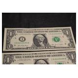 US One Dollar Notes - 10 Consecutive Serial Numbers (I63443401B to I63443410B)