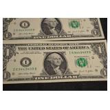 US One Dollar Notes - 10 Consecutive Serial Numbers (I63443401B to I63443410B)