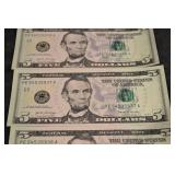 Six Consecutive U.S. Five-Dollar Federal Reserve Notes (2017A Series)