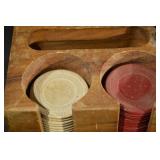 Bakelite Poker Chip Set in Wooden Rack - 1950s-1960s