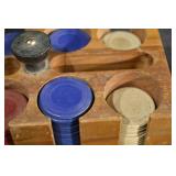 Bakelite Poker Chip Set in Wooden Rack - 1950s-1960s