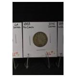 V-Nickel Lot Of 5 - 1912, 1889, 1884, (2) 1883 (With & No Cents) VF/EF Detail