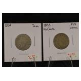 Lot Of 2 V- Nickels 1884,1883