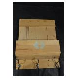 Rustic Pine Wall-Mounted Coat Rack with 6 Small Hooks & 4 Large Hooks, Blue Floral Stencil