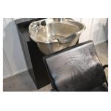 Salon Shampoo Bowl Station - Stainless Sink & Black Chair