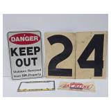 Assorted Advertising Items - License Plate Holder, Keep Out & Orig 1950