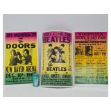 3 Older Vintage Reproduction Cardboard Concert Posters - Beatles Doors & Woodstock