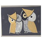 Great Looking Vintage Mid Century Woodcut Print w/Owls