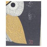 Great Looking Vintage Mid Century Woodcut Print w/Owls