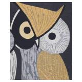 Great Looking Vintage Mid Century Woodcut Print w/Owls