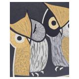 Great Looking Vintage Mid Century Woodcut Print w/Owls