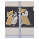 Great Looking Vintage Mid Century Woodcut Print w/Owls