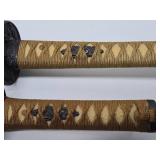 Set of 2 Japanese Samurai Style Swords w/Scabbards and Display Stand
