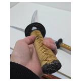 Set of 2 Japanese Samurai Style Swords w/Scabbards and Display Stand