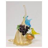 Impressive Large Vintage Murano Glass Sculpture w/Fruit & Birds