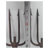 2 Antique Fishing Spear Heads w/Vintage Advertising Hats