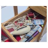 Quality Dovetailed Wood Expandable Sewing Box w/Supplies