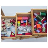 Quality Dovetailed Wood Expandable Sewing Box w/Supplies