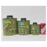 Retro Vintage Metal Ransburg Kitchen Canister Set w/Mushroom Design