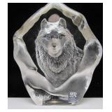 Signed MATS JONASSON Crystal Wolf Sculpture - Made in Sweden