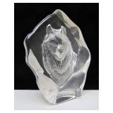 Signed MATS JONASSON Crystal Wolf Sculpture - Made in Sweden