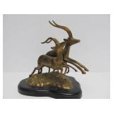 Larger Size Vintage Solid Brass Leaping Gazelle Statue