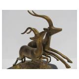 Larger Size Vintage Solid Brass Leaping Gazelle Statue