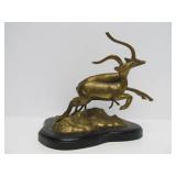 Larger Size Vintage Solid Brass Leaping Gazelle Statue