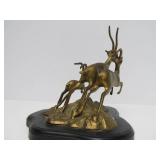 Larger Size Vintage Solid Brass Leaping Gazelle Statue