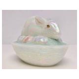 FENTON Iridescent Glass Bunny Basket