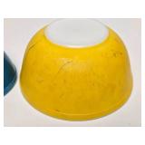 2 Vintage PYREX Glass Mixing Bowls - Blue & Yellow - Each has Surface Wear