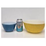 2 Vintage PYREX Glass Mixing Bowls - Blue & Yellow - Each has Surface Wear
