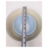 2 Vintage PYREX Glass Mixing Bowls - Blue & Yellow - Each has Surface Wear