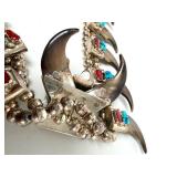 Outstanding Large Sterling Silver Native American Bear claw Necklace w/Turquoise & Coral
