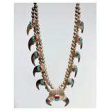 Outstanding Large Sterling Silver Native American Bear claw Necklace w/Turquoise & Coral