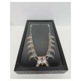 Outstanding Large Sterling Silver Native American Bear claw Necklace w/Turquoise & Coral