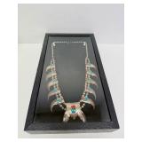 Outstanding Large Sterling Silver Native American Bear claw Necklace w/Turquoise & Coral