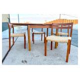 Wonderful Danish Modern Teak Wood Mobler Ansagar Expandable Dining Table w/Set of 4 J.L. MOLLER Chairs