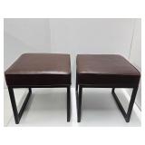 Pair of Matching ROOM & BOARD Padded Stools by American Leather
