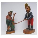 2 Large Carved Wood Golfer Statues