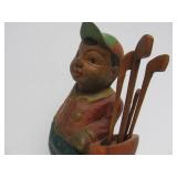 2 Large Carved Wood Golfer Statues