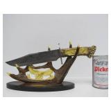 Large Highly Decorated Maxam Eagle & Antler Hunting Knife & Display