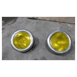 (2) Vintage 10" Car Lights and (2) Oil Coolers