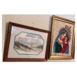 Set of 2 Framed Religious Artworks: Footprints Poem & Madonna with Child