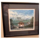 Set of 4 Framed San Francisco Art Prints by K. Habert: Cable Car with Alcatraz and Lombard Street