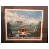 Set of 4 Framed San Francisco Art Prints by K. Habert: Cable Car with Alcatraz and Lombard Street