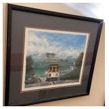 Set of 4 Framed San Francisco Art Prints by K. Habert: Cable Car with Alcatraz and Lombard Street