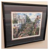 Set of 4 Framed San Francisco Art Prints by K. Habert: Cable Car with Alcatraz and Lombard Street