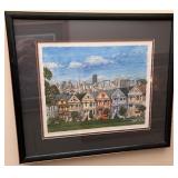 Set of 4 Framed San Francisco Art Prints by K. Habert: Cable Car with Alcatraz and Lombard Street